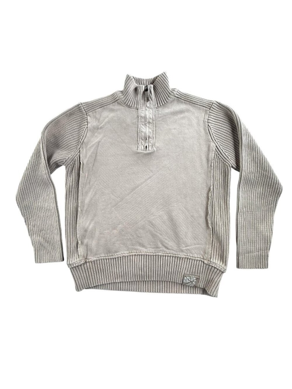 Todd Smith Sweater Mens Large Beige Linen Cotton 1/4 Zip Mock Neck Knit Pullover